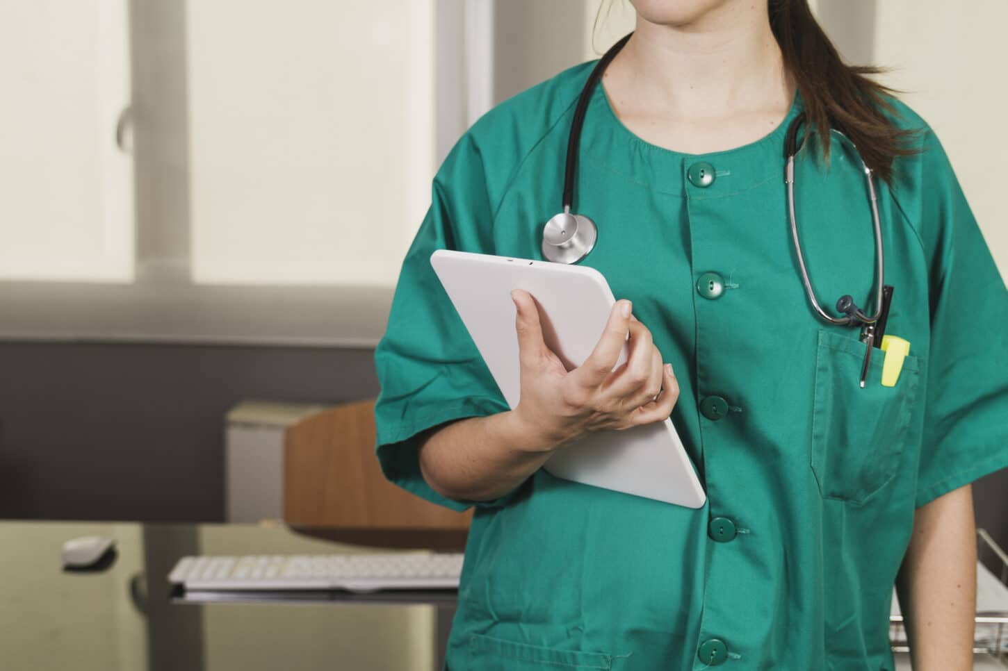 nurse with checklist stethoscope